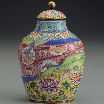 清銅胎琺琅花卉紋大瓶中国古美術-