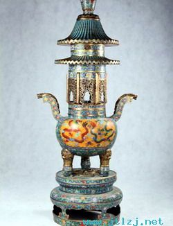 清 乾隆年製款 景泰藍宝石嵌手炉 漆器盒 極細工 骨董品 古賞物 中国